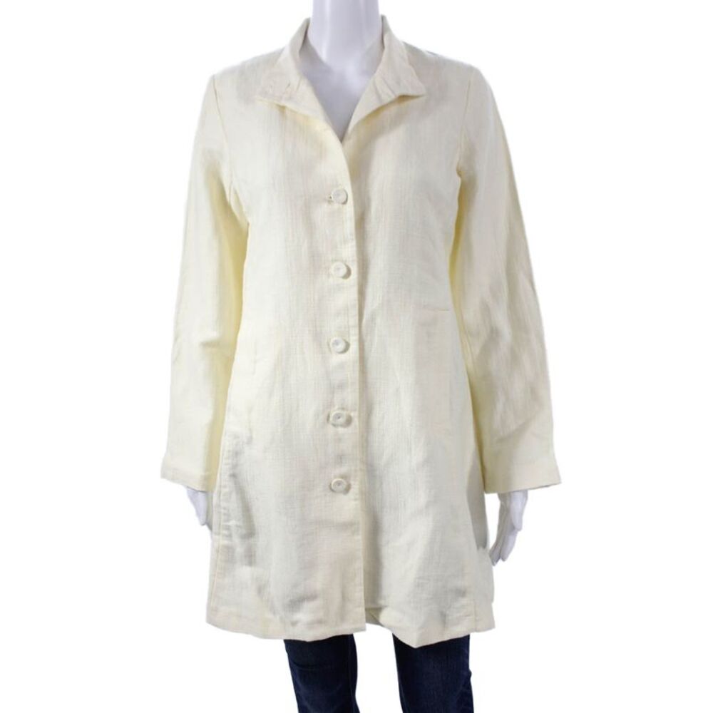 Eileen Fisher Womens Jacket Ivory Linen Cotton Long Sleeve Button Size XS